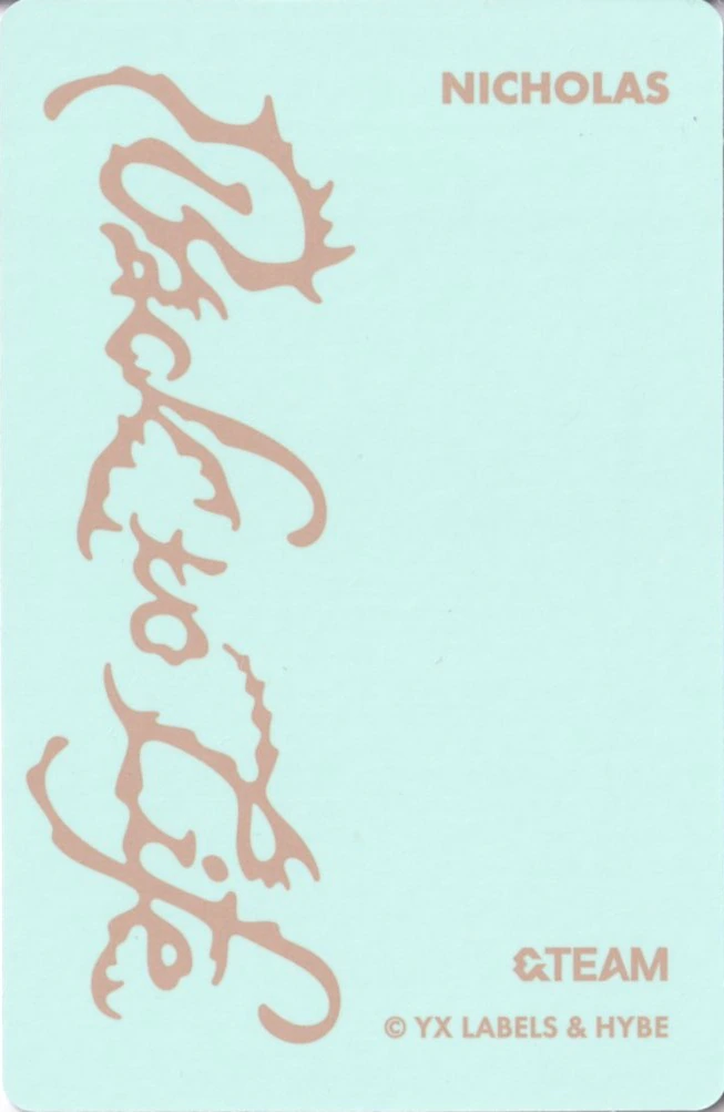 Nicholas &TEAM photocard back side - Photocard Set B