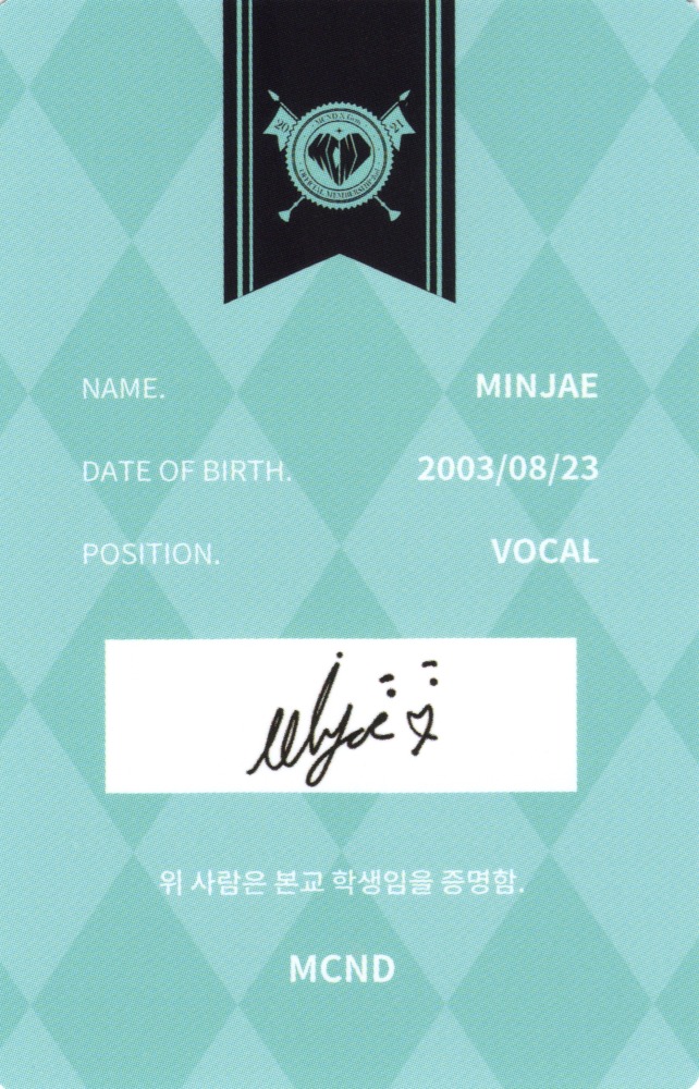 Minjae MCND photocard back side - Student ID Card Set