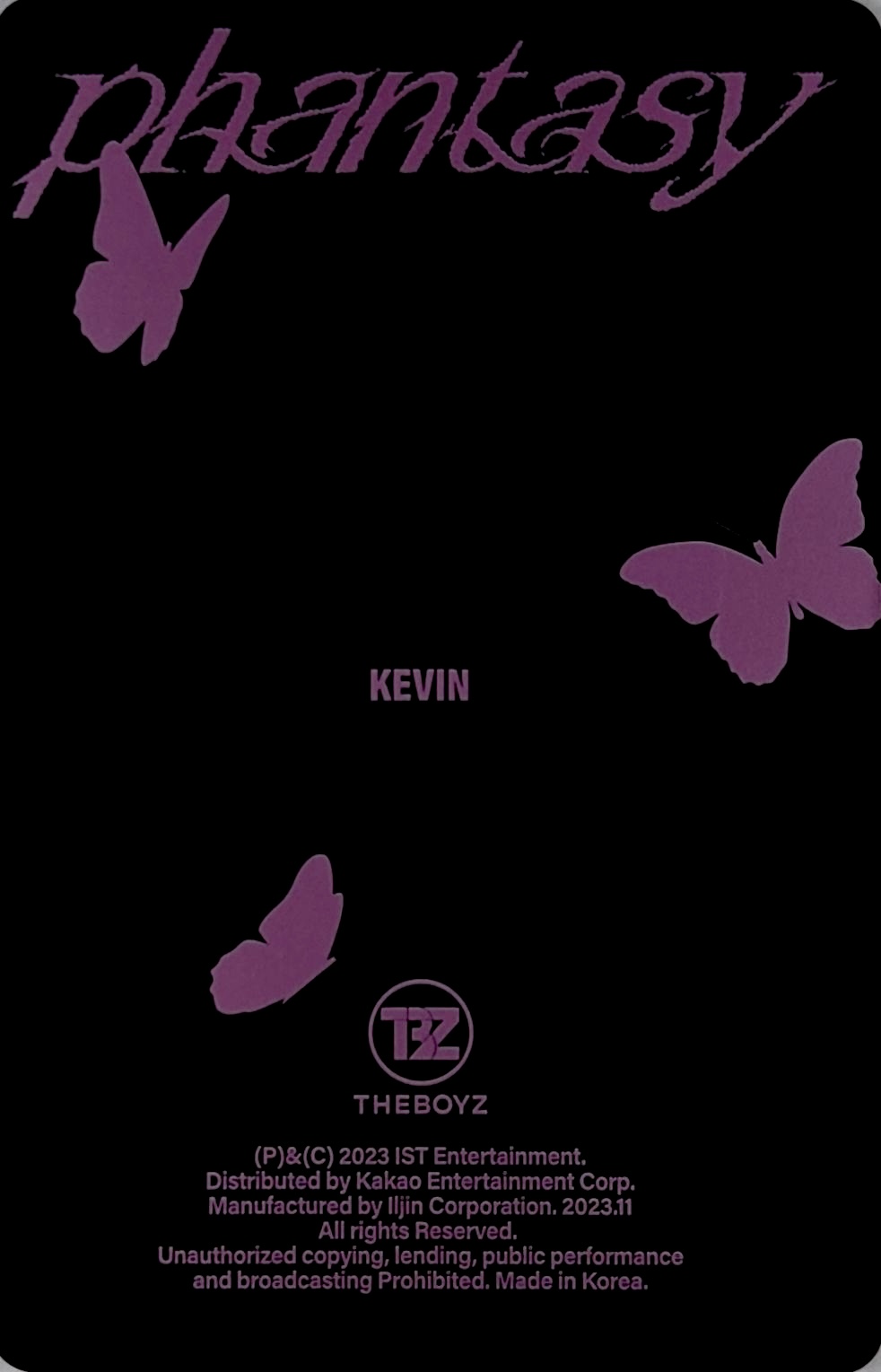 Kevin THE BOYZ photocard back side - Lenticular Card