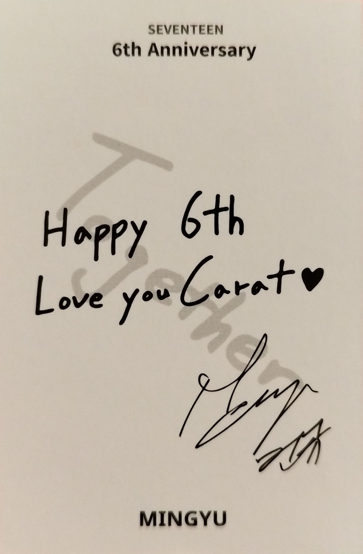 Mingyu SEVENTEEN photocard back side - Celebration Pendant