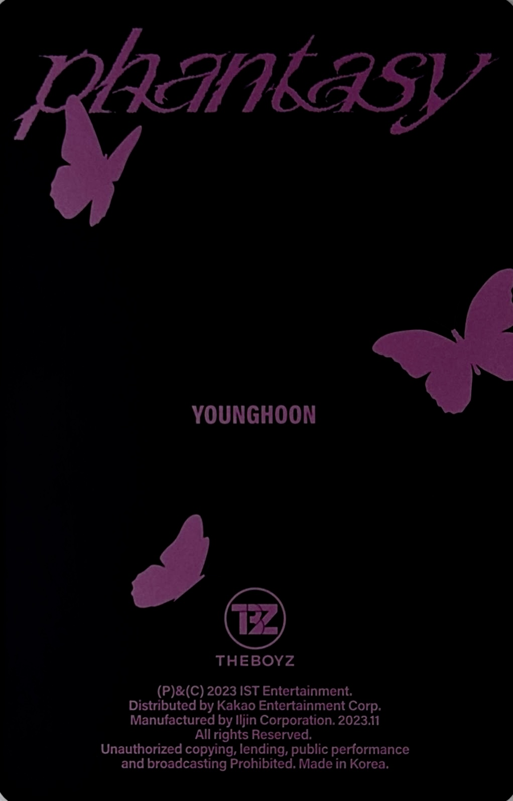 Younghoon THE BOYZ photocard back side - Lenticular Card