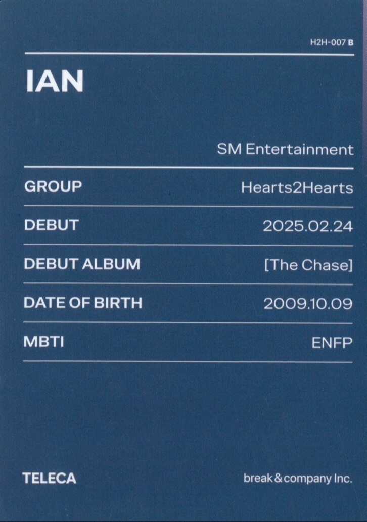 Ian Hearts2Hearts photocard back side - Base ver.
