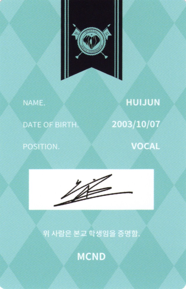 Huijun MCND photocard back side - Student ID Card Set