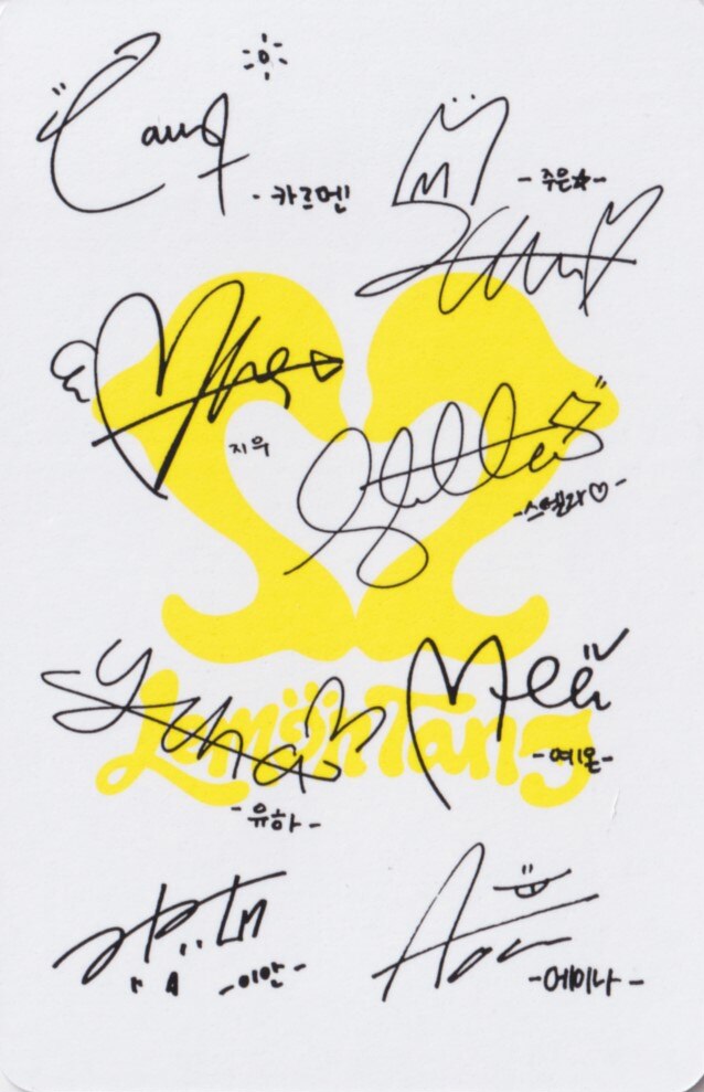Ian, Juun, Ana, Carmen, Yeon, Jiwoo, Stella & Yuha Hearts2Hearts photocard back side - Group Photocard