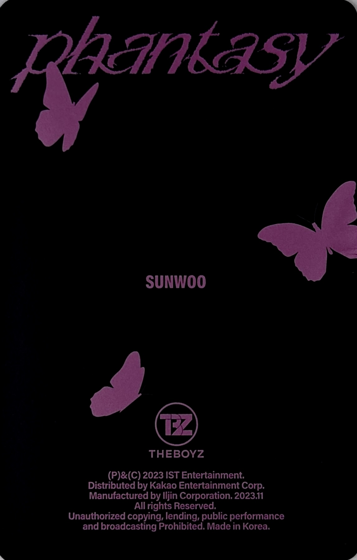 Sunwoo THE BOYZ photocard back side - Lenticular Card
