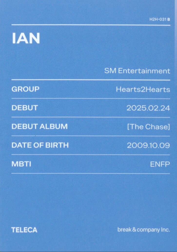 Ian Hearts2Hearts photocard back side - Base ver.
