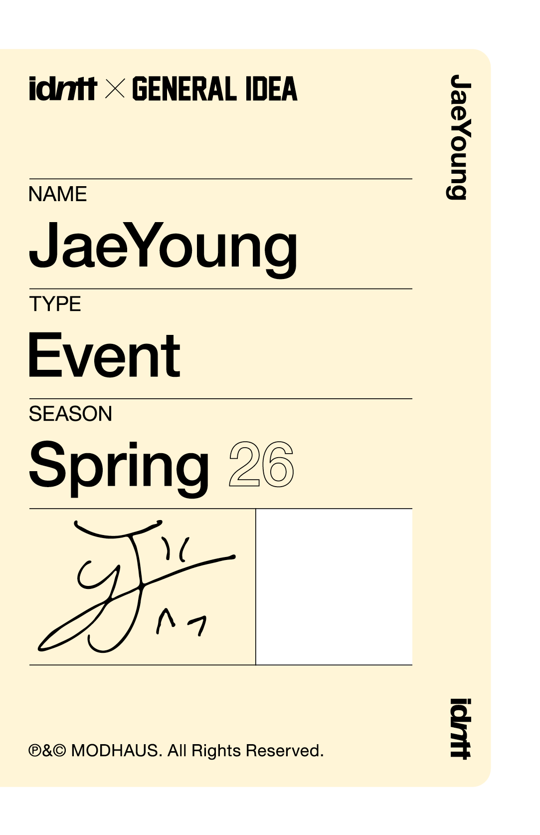 Lee JaeYoung idntt photocard back side - 50k₩ Purchase Benefi