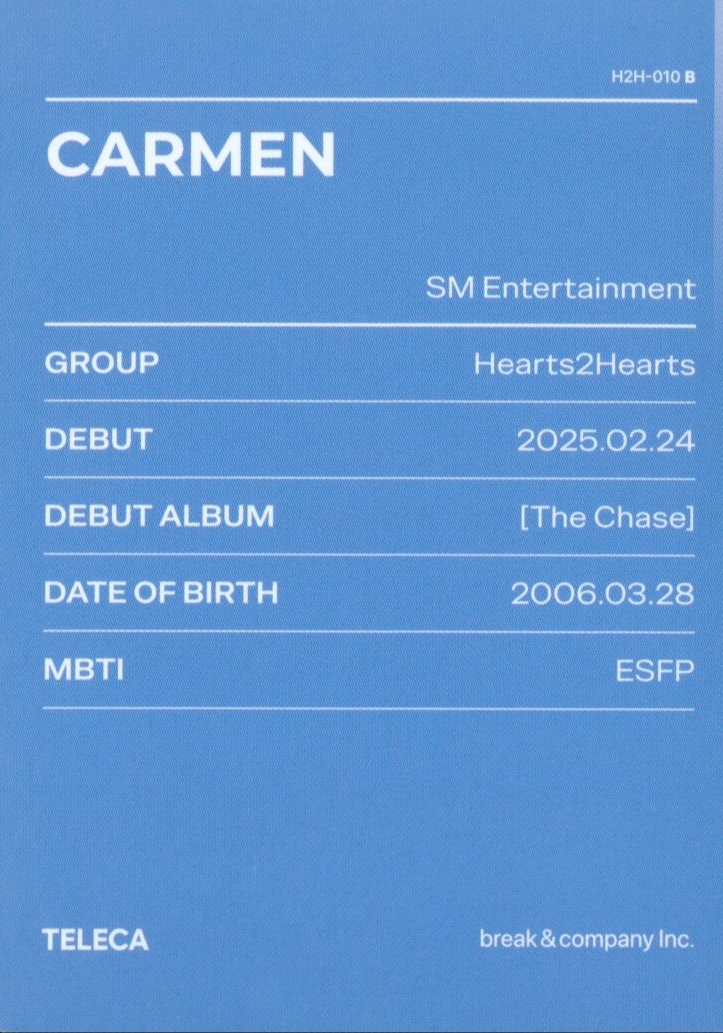 Carmen Hearts2Hearts photocard back side - Base ver.