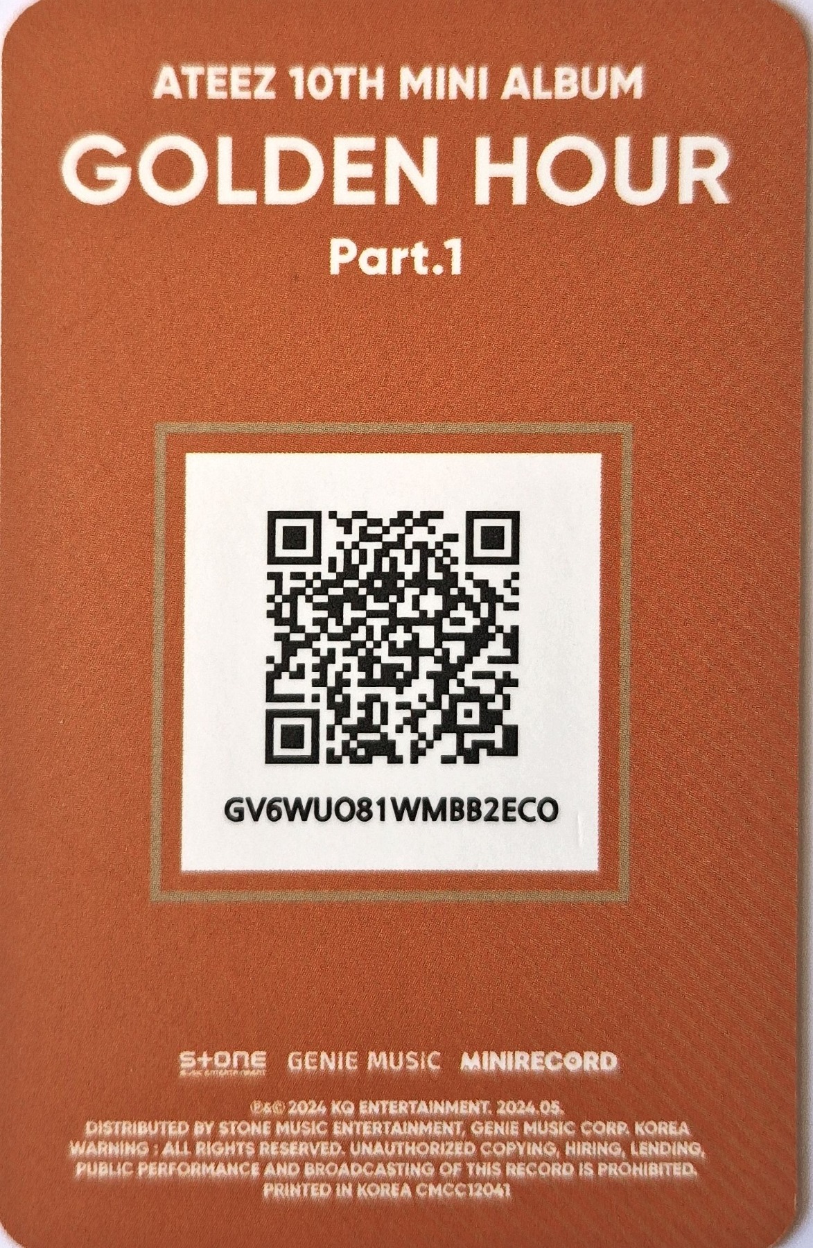 Wooyoung ATEEZ photocard back side - QR Card