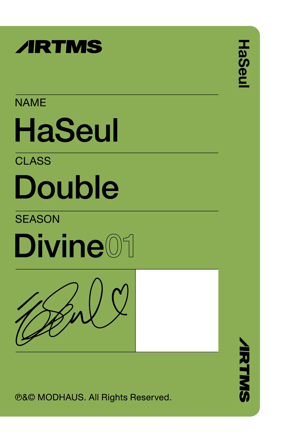 Haseul HaSeul photocard back side - Divine01 Double Class Objekt
