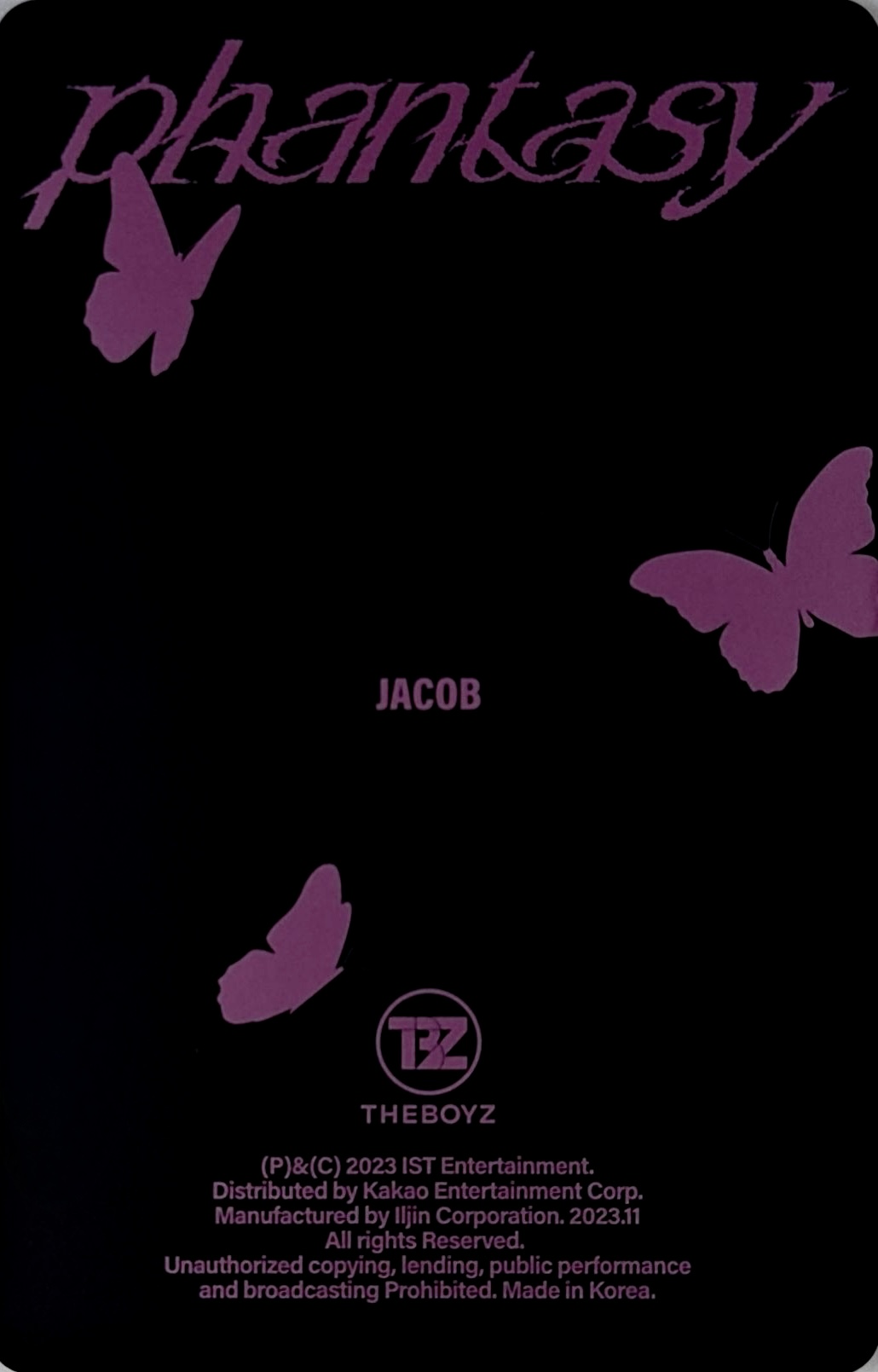 Jacob THE BOYZ photocard back side - Lenticular Card