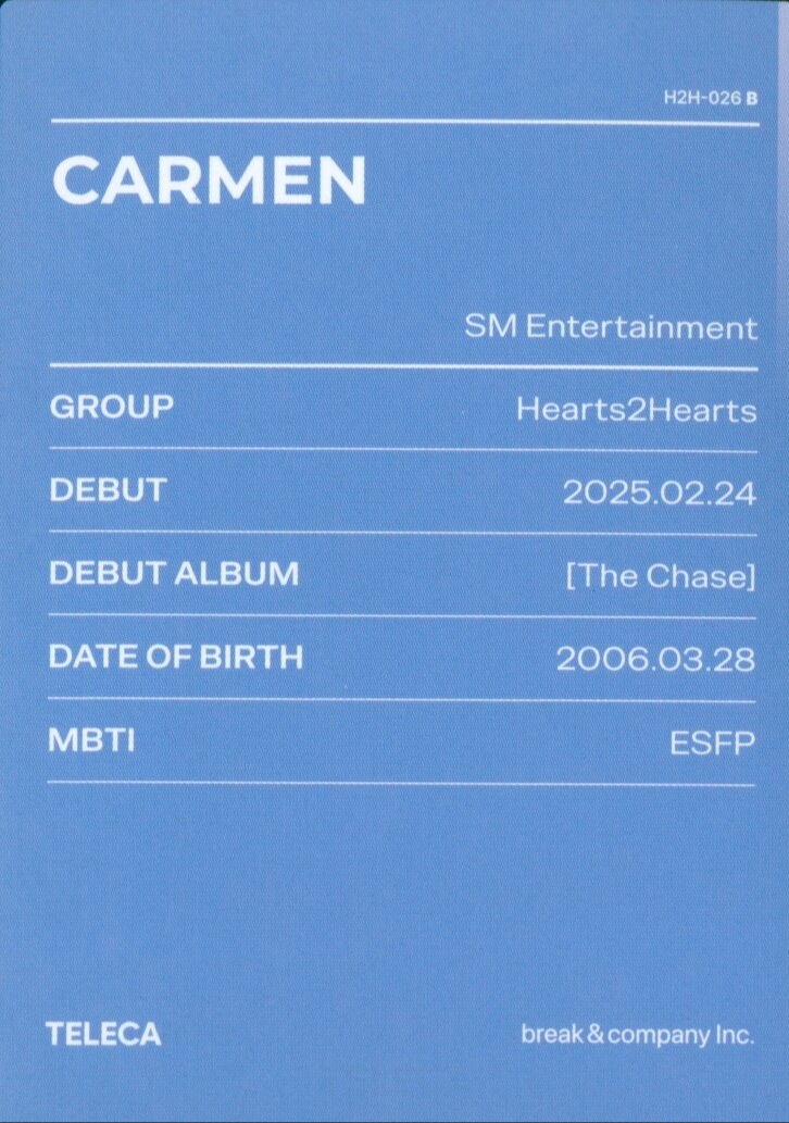 Carmen Hearts2Hearts photocard back side - Base ver.