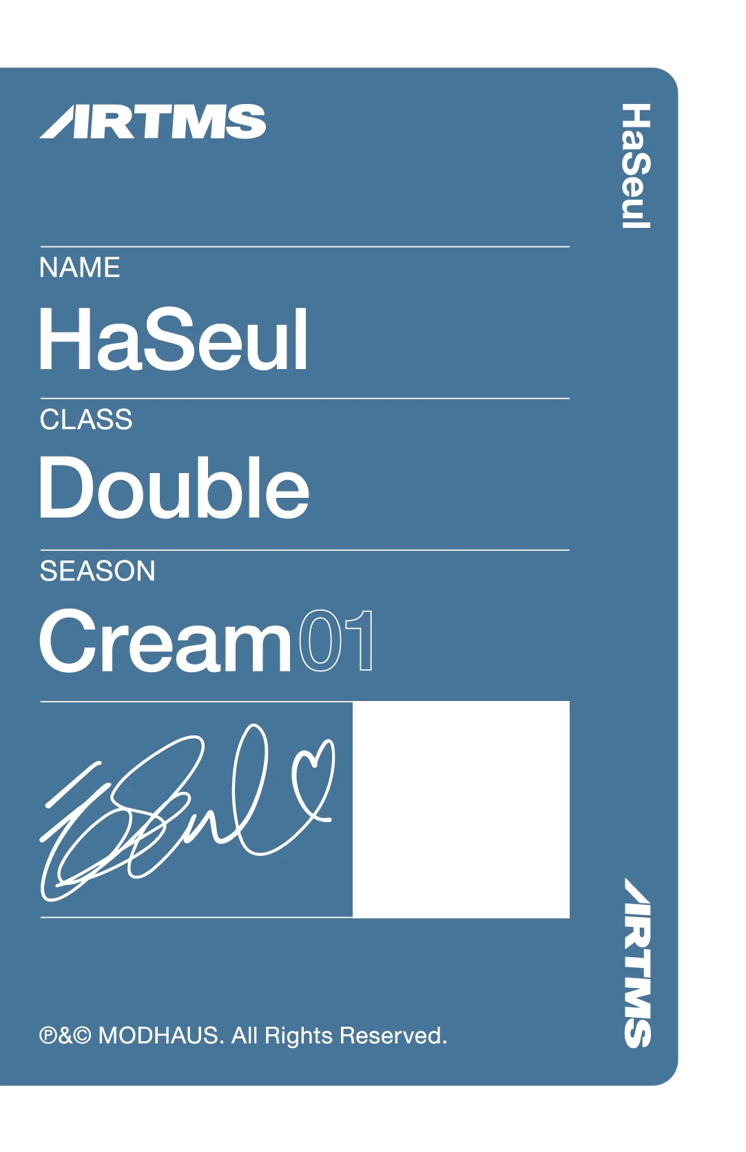 Haseul ARTMS photocard back side - Cream01 Double Class Objekt