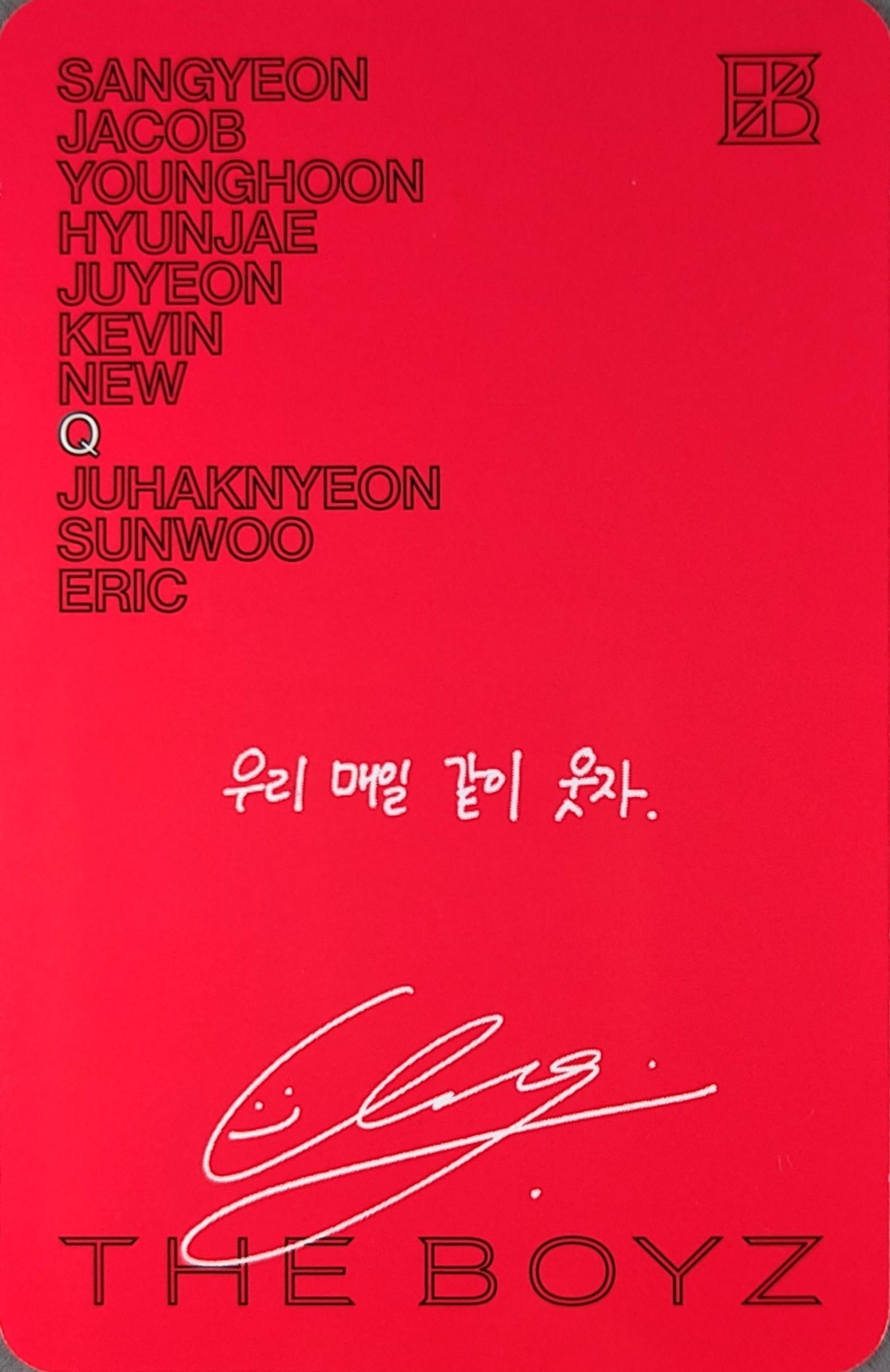 Q THE BOYZ photocard back side - Selfie Photocard