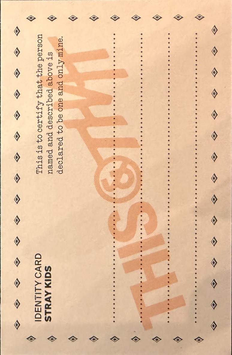 Lee Know Stray Kids photocard back side - ID Card