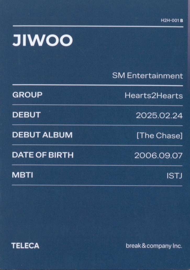 Jiwoo Hearts2Hearts photocard back side - Base ver.