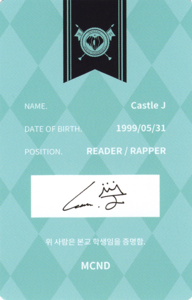 Castle J MCND photocard back side - Student ID Card Set