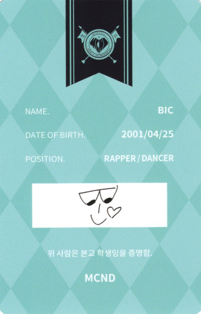 BIC MCND photocard back side - Student ID Card Set