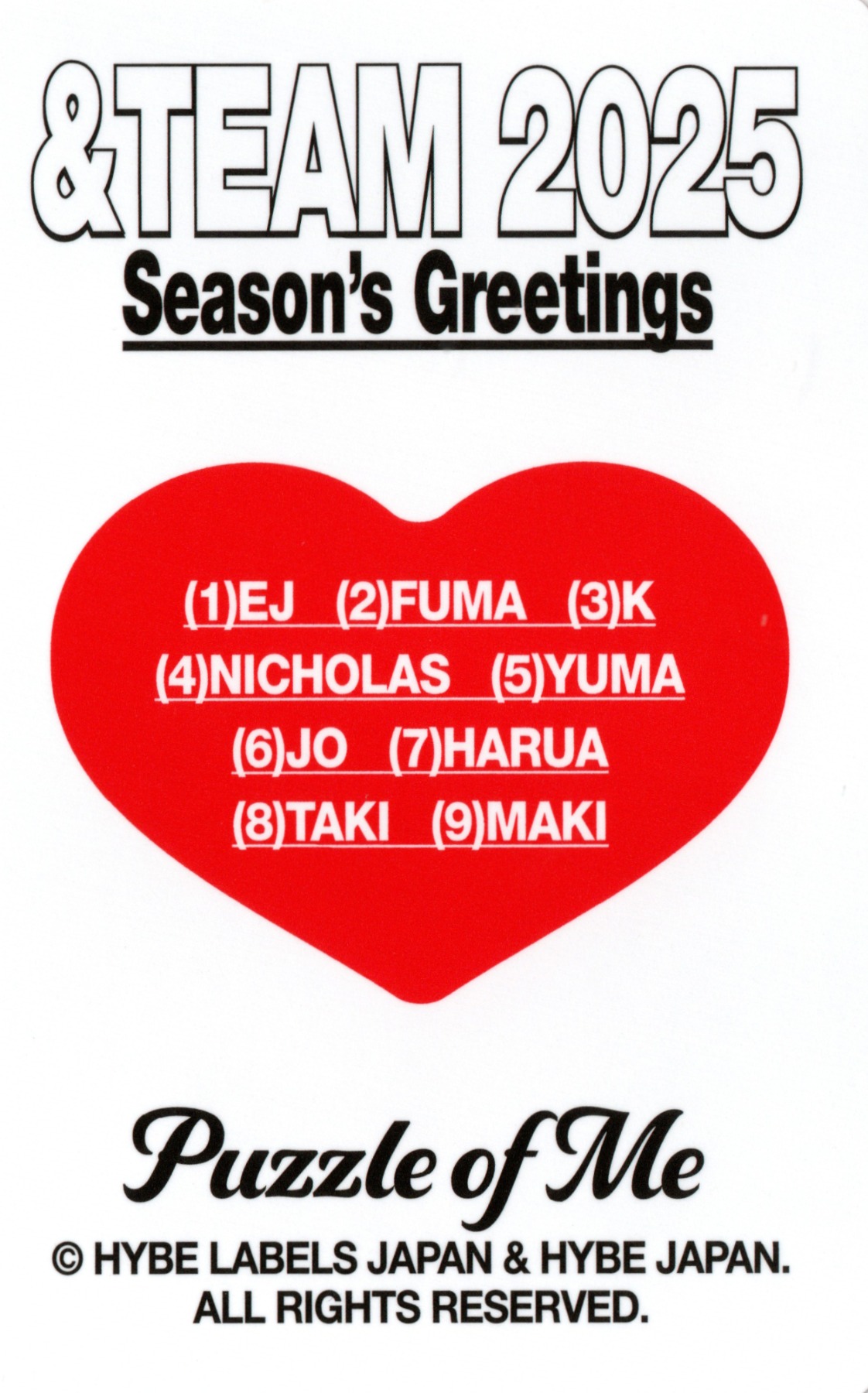 Jo, Maki, Taki, Harua, Yuma, EJ, Nicholas, Fuma & K &TEAM photocard back side - Unit Photocard
