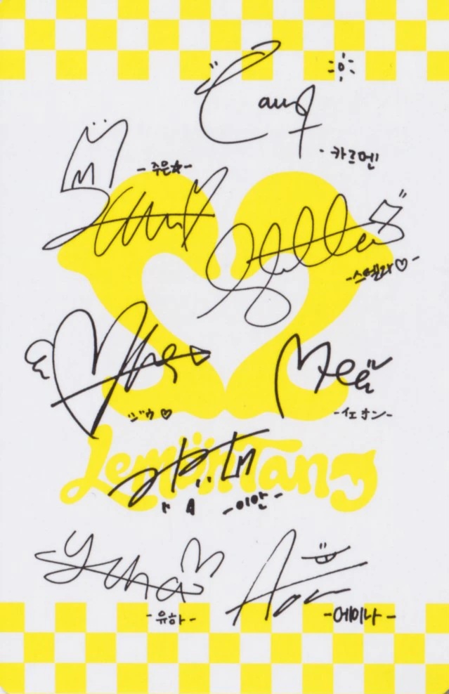 Yuha, Jiwoo, Stella, Yeon, Carmen, Ana, Ian & Juun Hearts2Hearts photocard back side - Group Photocard
