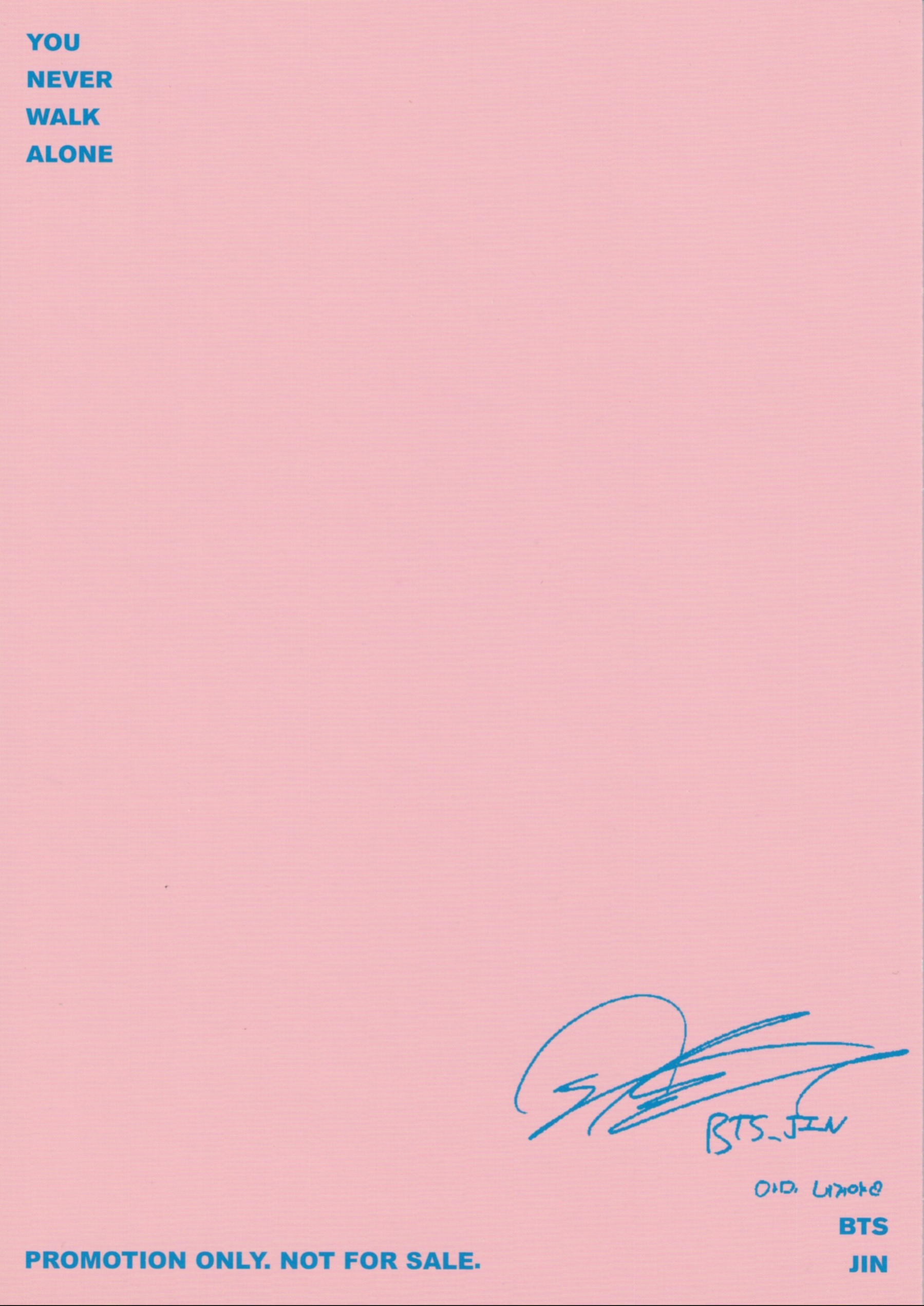 Jin BTS photocard back side - Taiwan First Press Benefit