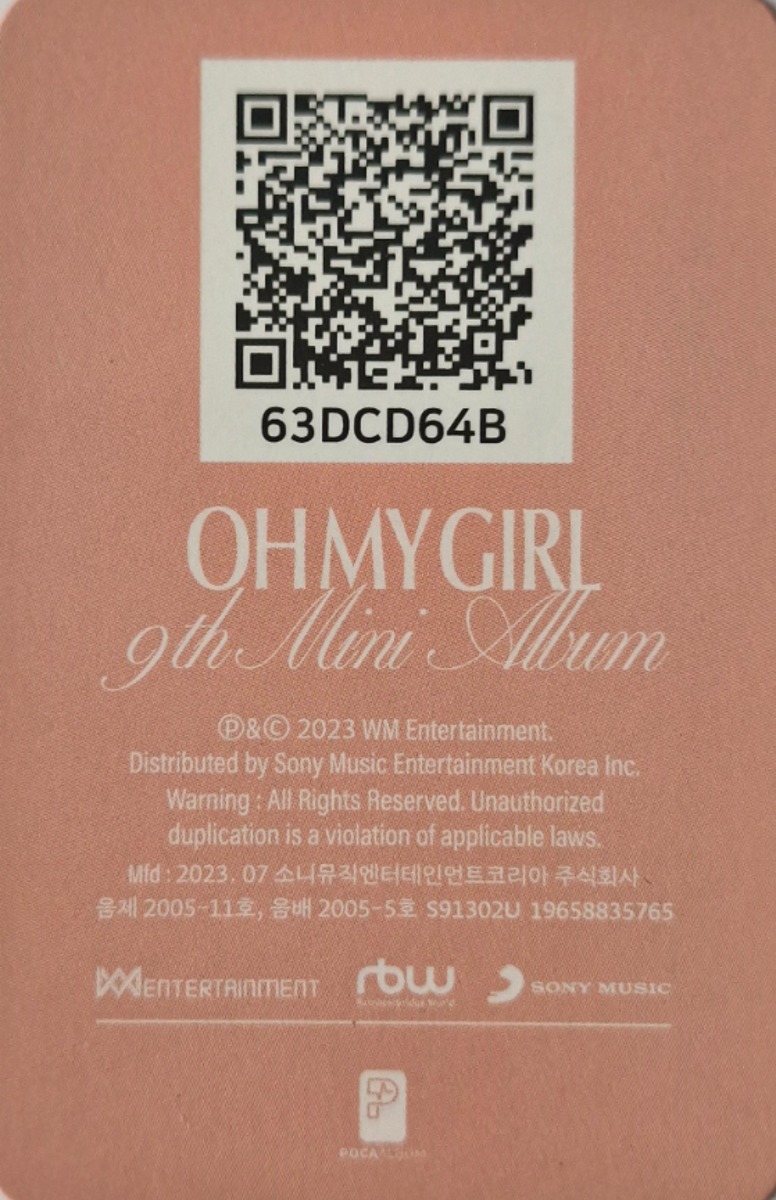 Arin OH MY GIRL photocard back side - QR Card