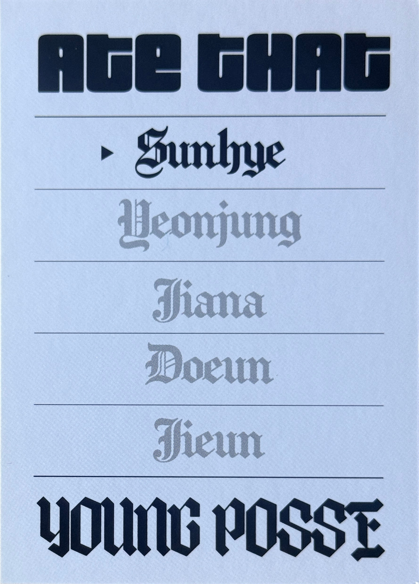 Sunhye YOUNG POSSE photocard back side - Character Card (Ver 2)