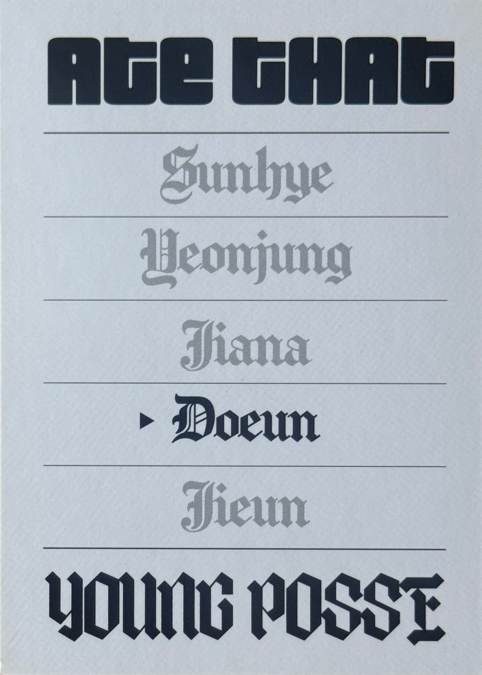 Doeun YOUNG POSSE photocard back side - Character Card (Ver 2)