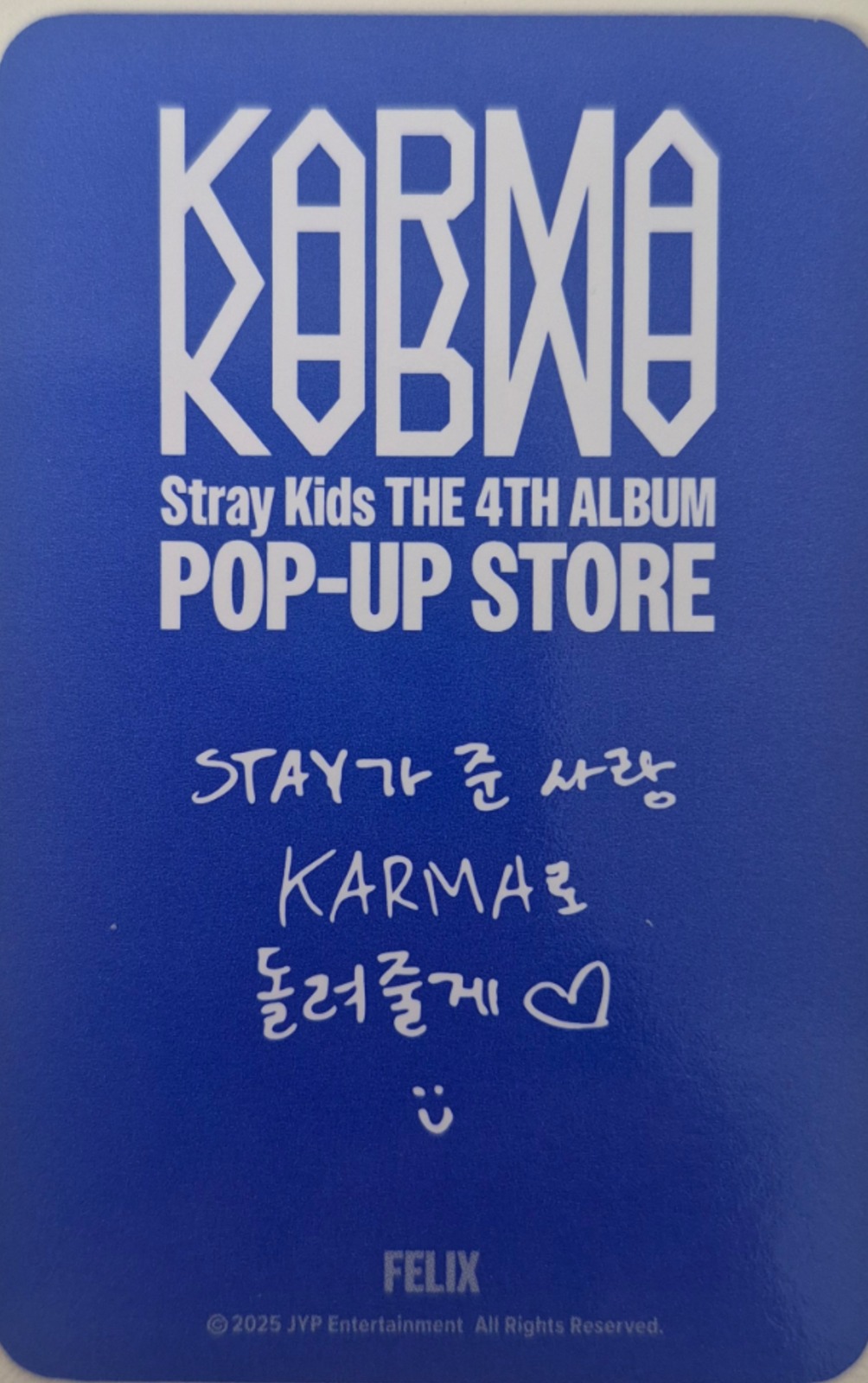 Felix Stray Kids photocard back side - ₩30.000 MD Benefit Week 2