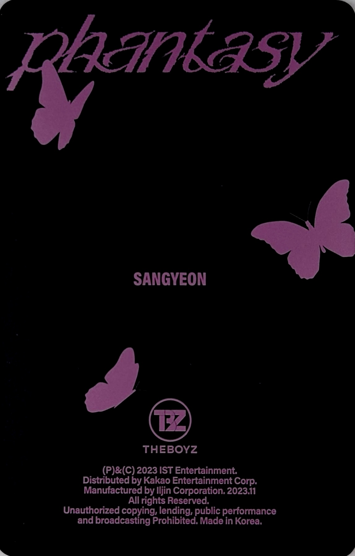 Sangyeon THE BOYZ photocard back side - Lenticular Card