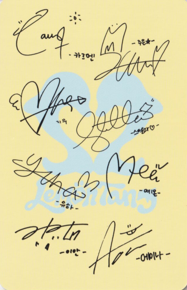 Jiwoo, Yuha, Stella, Yeon, Carmen, Ana, Juun & Ian Hearts2Hearts photocard back side - Group Photocard