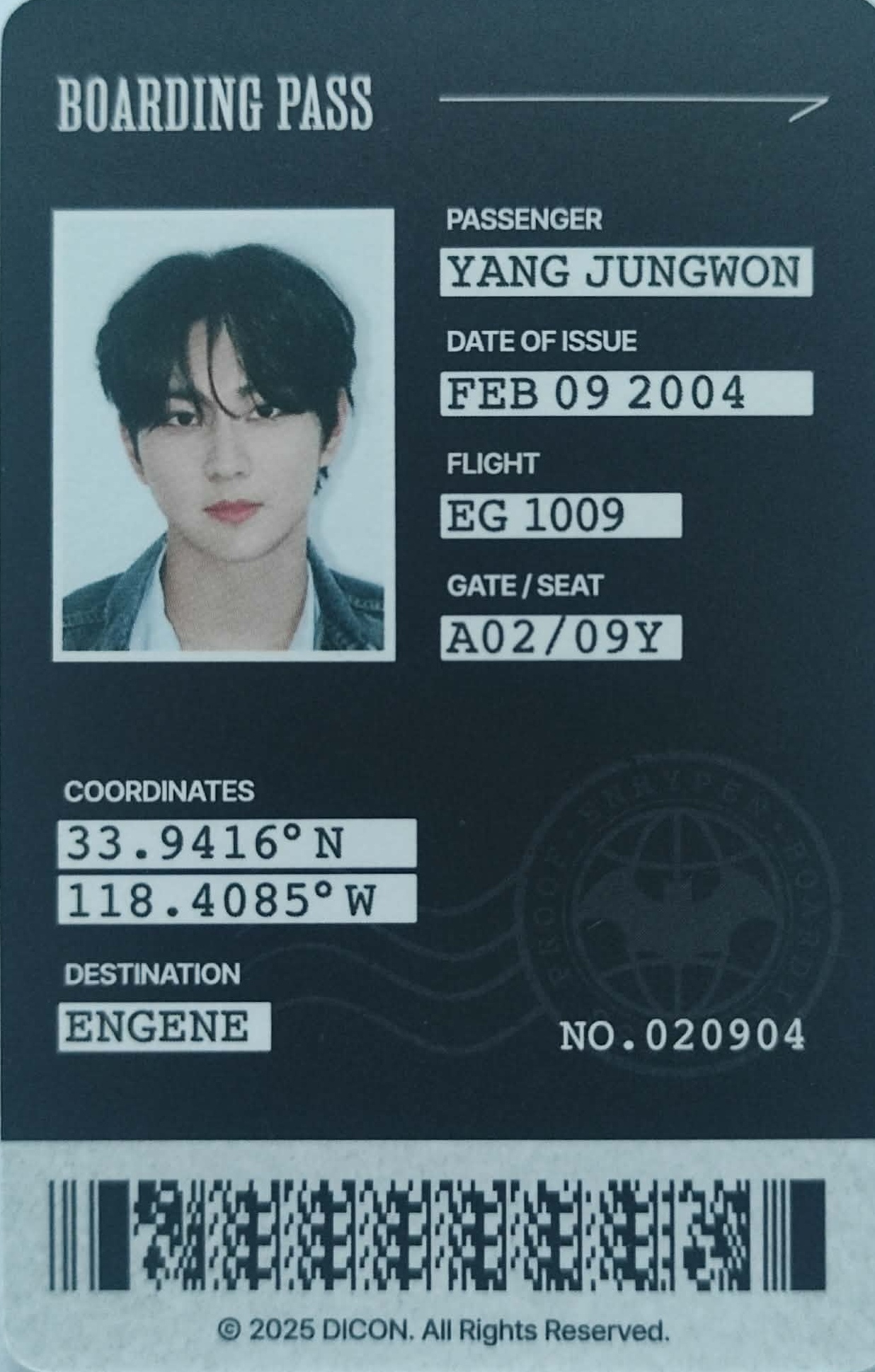 Jungwon ENHYPEN photocard back side - Member ver. ID Card (Even-More)
